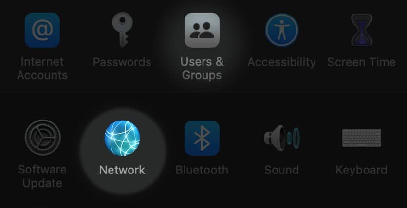 Network settings within System Preferences on Mac.