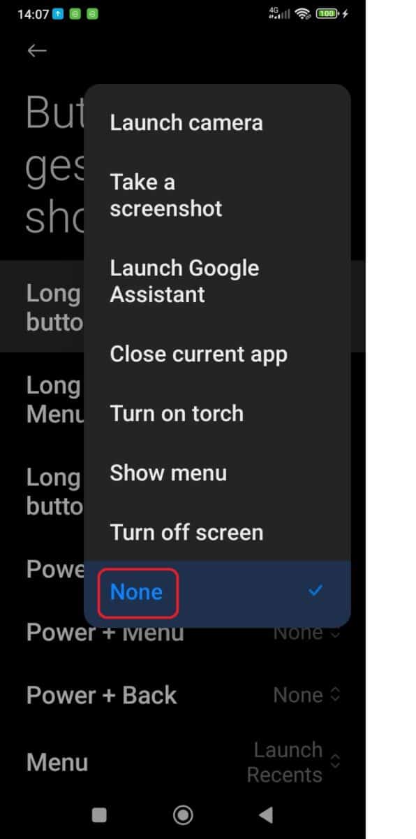 Scroll the drop-down menu and tap None.