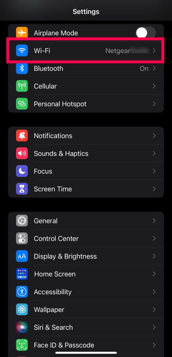 Tap WiFi in the settings section.