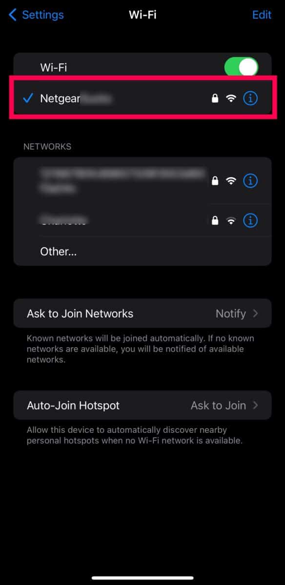 Tap the WiFi network.