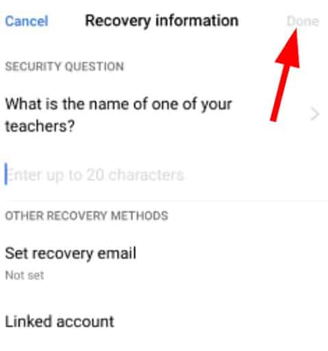 Set a password and recovery information. When you finished adding the information, click the Done button.