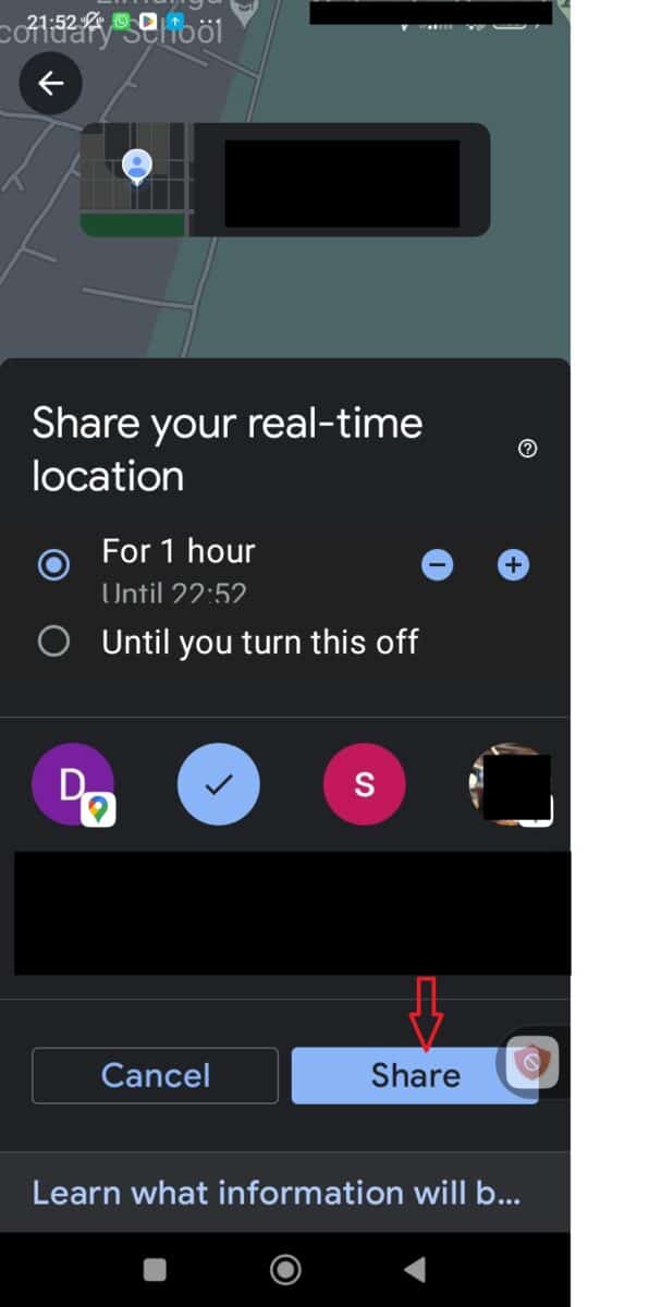 Step 6: Select the Person to Share Your Location with and Share