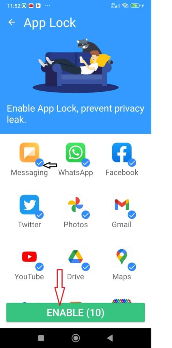 Select the apps to lock.