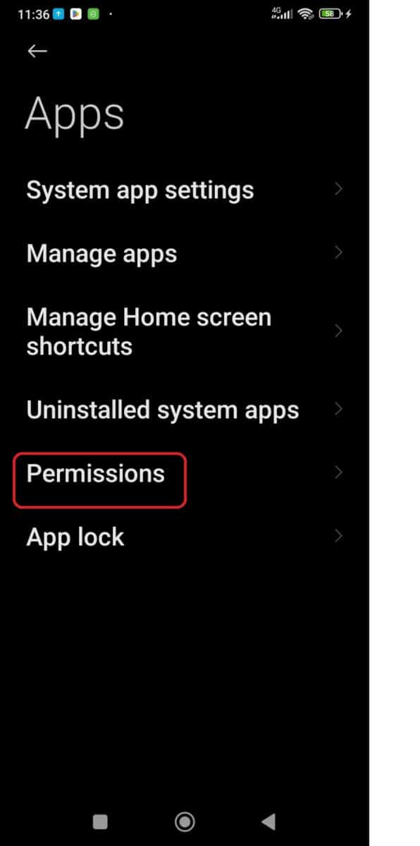 Click Permissions under Apps.
