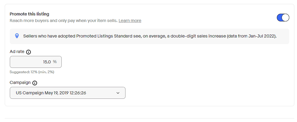 Image showing promotion options on eBay