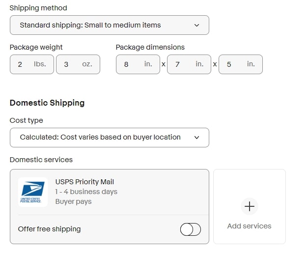 Shipping options.