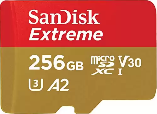 SanDisk 256GB Extreme microSDXC UHS-I Memory Card with Adapter - Up to 160MB/s, C10, U3, V30, 4K, A2, Micro SD - SDSQXA1-256G-GN6MA