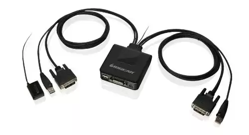 IOGEAR 2-Port USB DVI Cable KVM Switch - 1920x1200 60Hz - Remote Push Button Switching - Plug n Play - Win, Linux, Mac, Sun - GCS922U