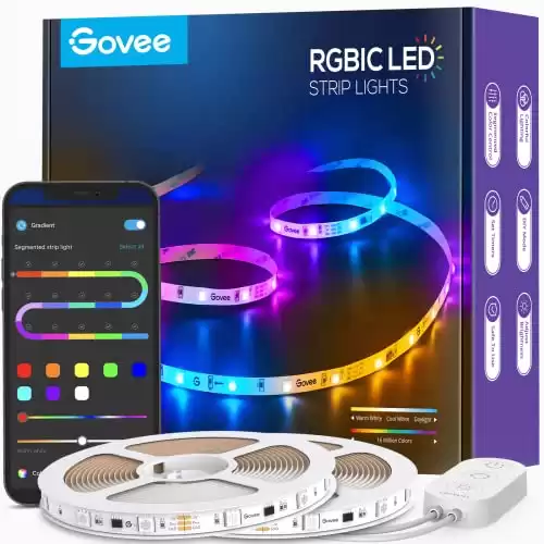 Govee 65.6ft RGBIC LED Strip Lights, Color Changing LED Strips, App Control via Bluetooth, Smart Segmented Control, Multiple Scenes, Enhanced Music Sync LED Lights for Bedroom, Party (2 X 32.8ft)