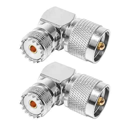 Anina UHF Male PL259 to SO239 UHF Female Coax Connector Right Angle, 2-Pack