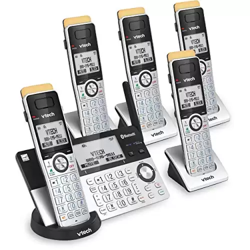VTech IS8151-5 Super Long Range 5 Handset DECT 6.0 Cordless Phone for Home with Answering Machine, 2300 ft Range, Call Blocking, Bluetooth, Headset Jack, Power Backup, Intercom, Expandable to 12 HS