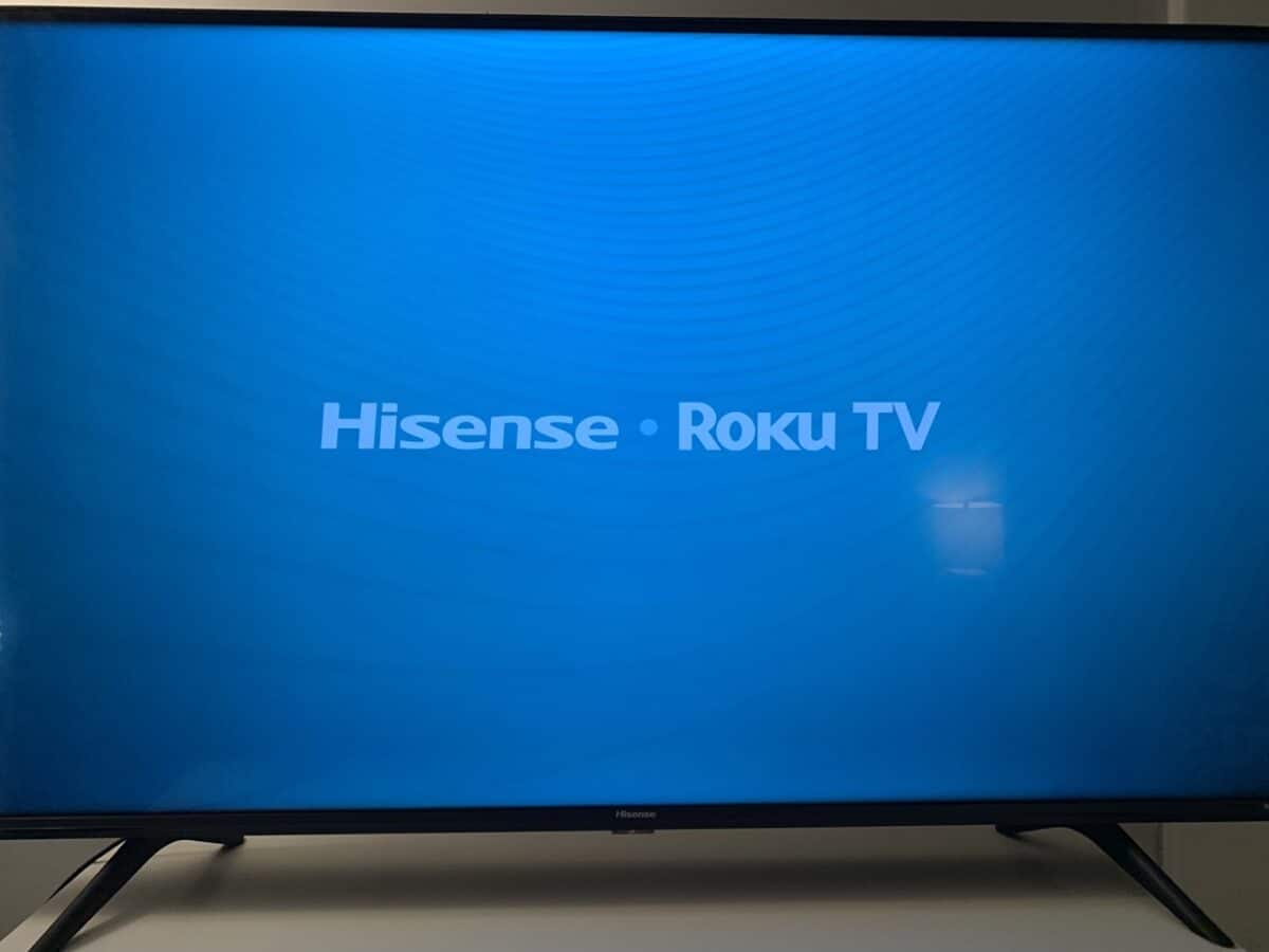 Hisense Roku TV powering on.