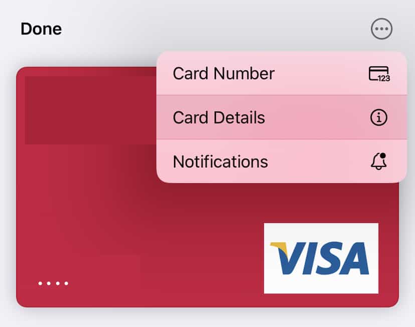 Card options in the Apple Pay Wallet.