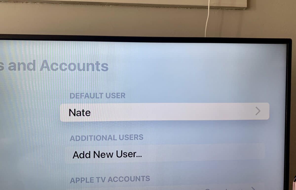 Default user on the Apple TV Settings app.