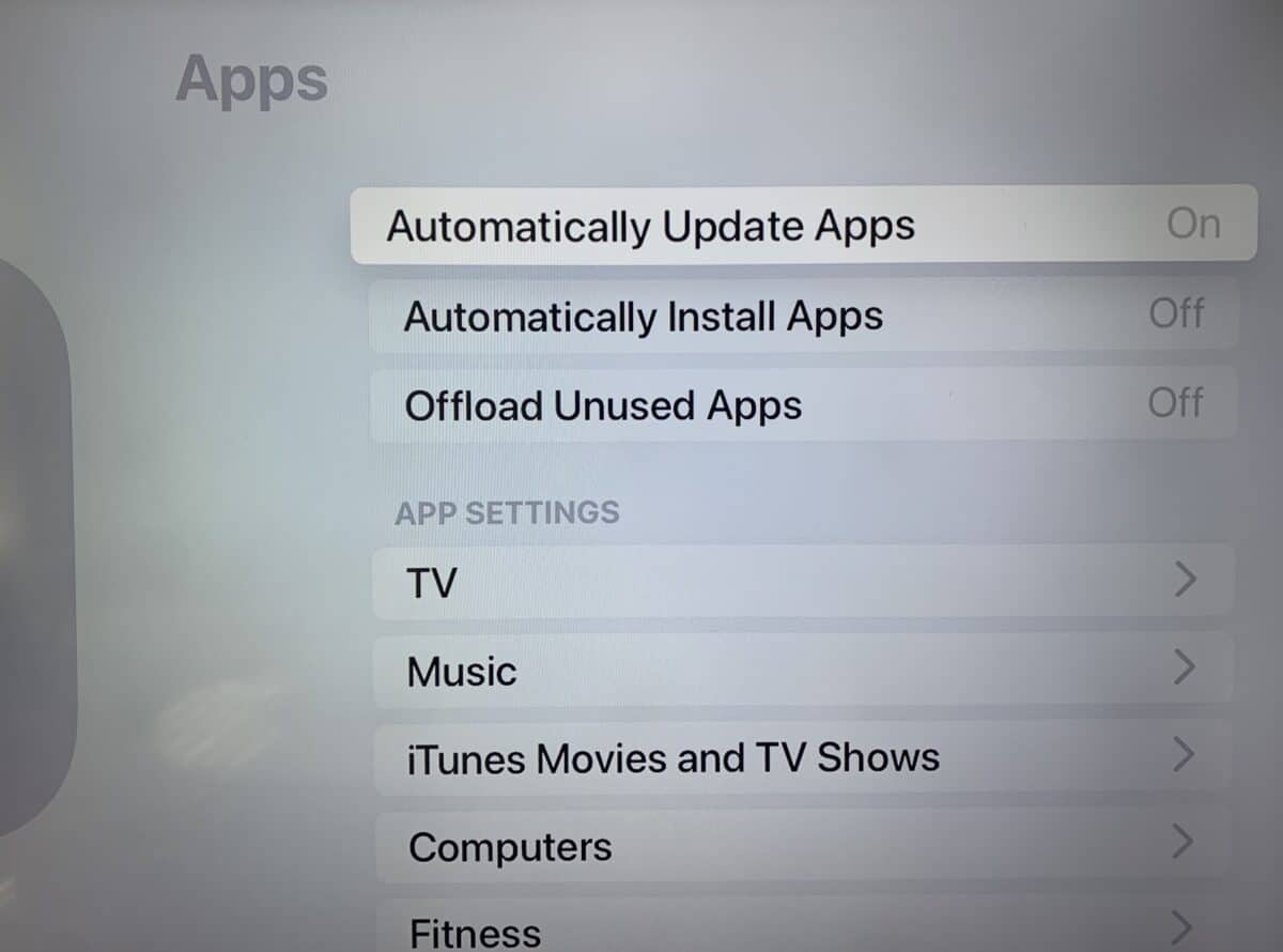 Automatically Update Apps option on the Apple TV.