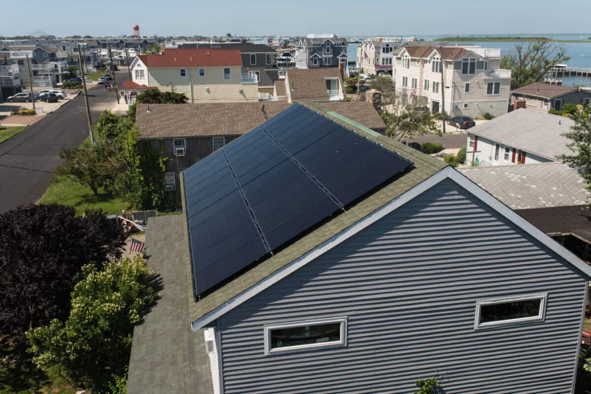 Solar panels on roof of house in Long Beach Island, New Jersey.