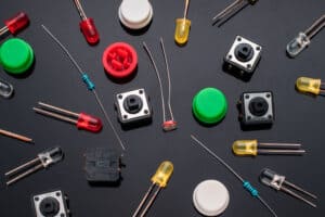 push button switches colored LEDs