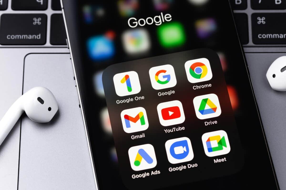 Google's suite of apps, platforms, and services in a folder on an iPhone screen.