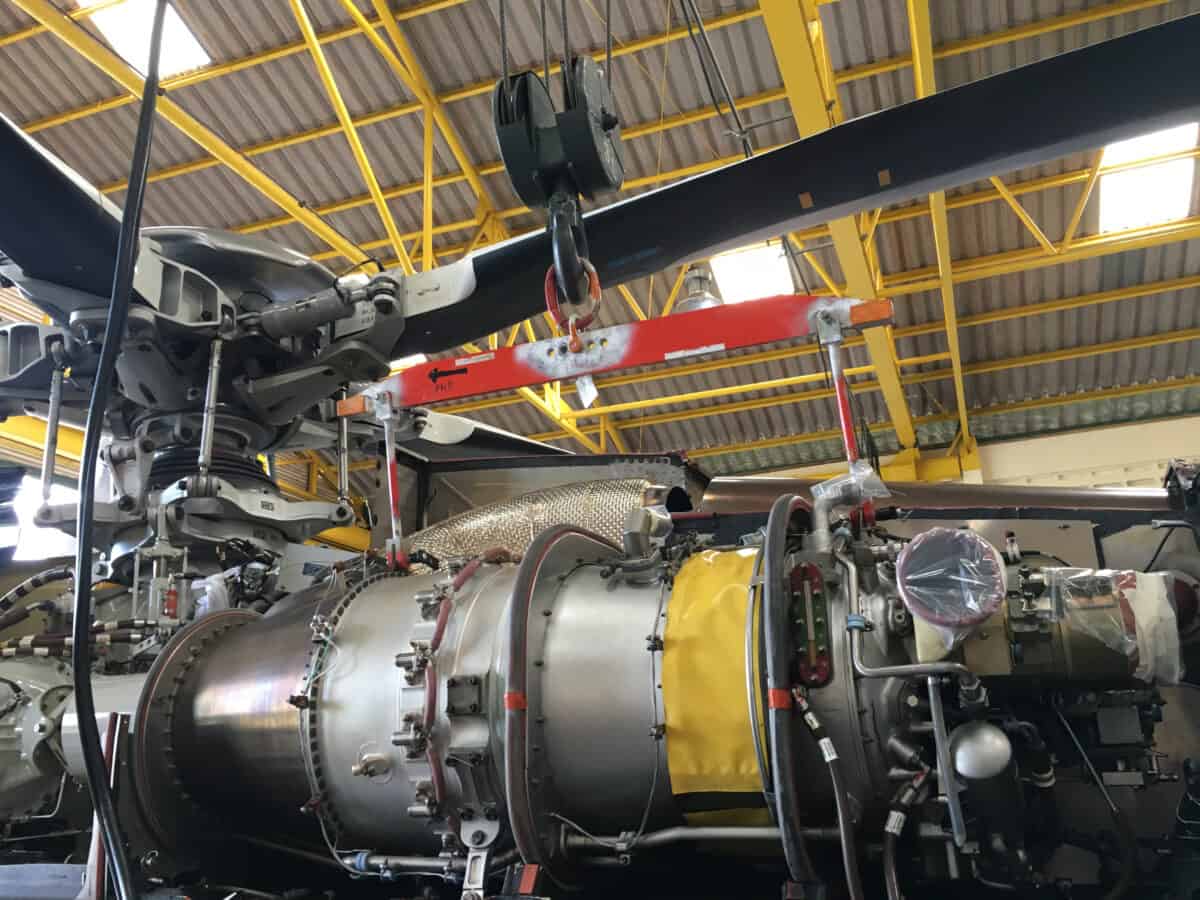 Turboshaft helicopter engine under maintenance