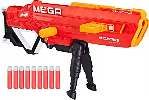NERF Thunderhawk Nerf AccuStrike Mega Toy Blaster - Longest Nerf Blaster - 10 Official AccuStrike Nerf Mega Darts, 10-Dart Clip, Bipod