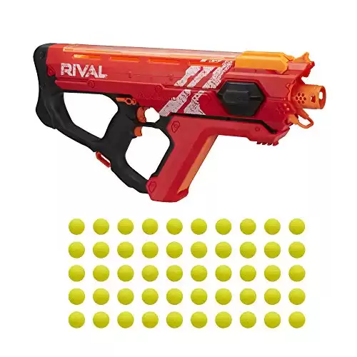 NERF Perses MXIX-5000 Rival Motorized Blaster (red) -- Fastest Blasting Rival System, Up to 8 Rounds Per Second -- Rechargeable Battery, Quick-Load Hopper