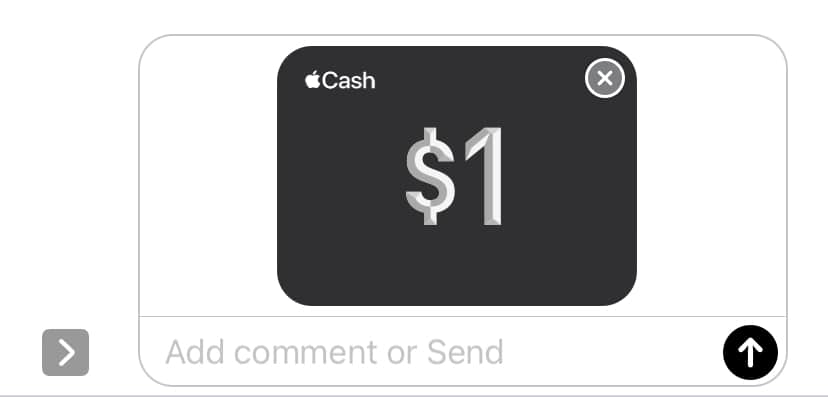 Sending $1 via Apple Cash in iMessage.