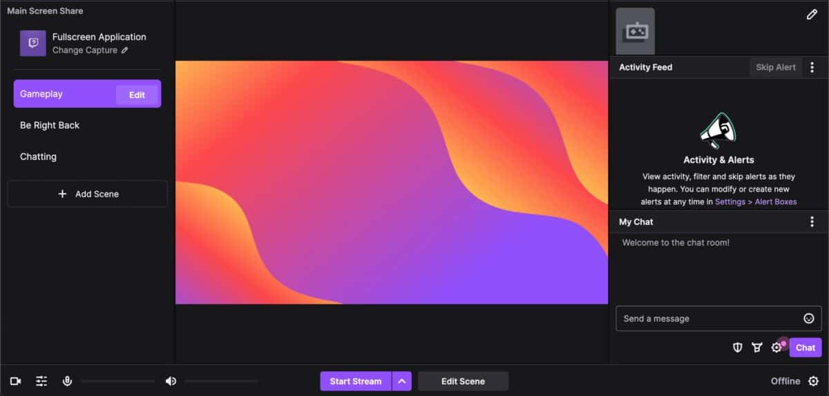 Twitch Studio desktop app homepage.
