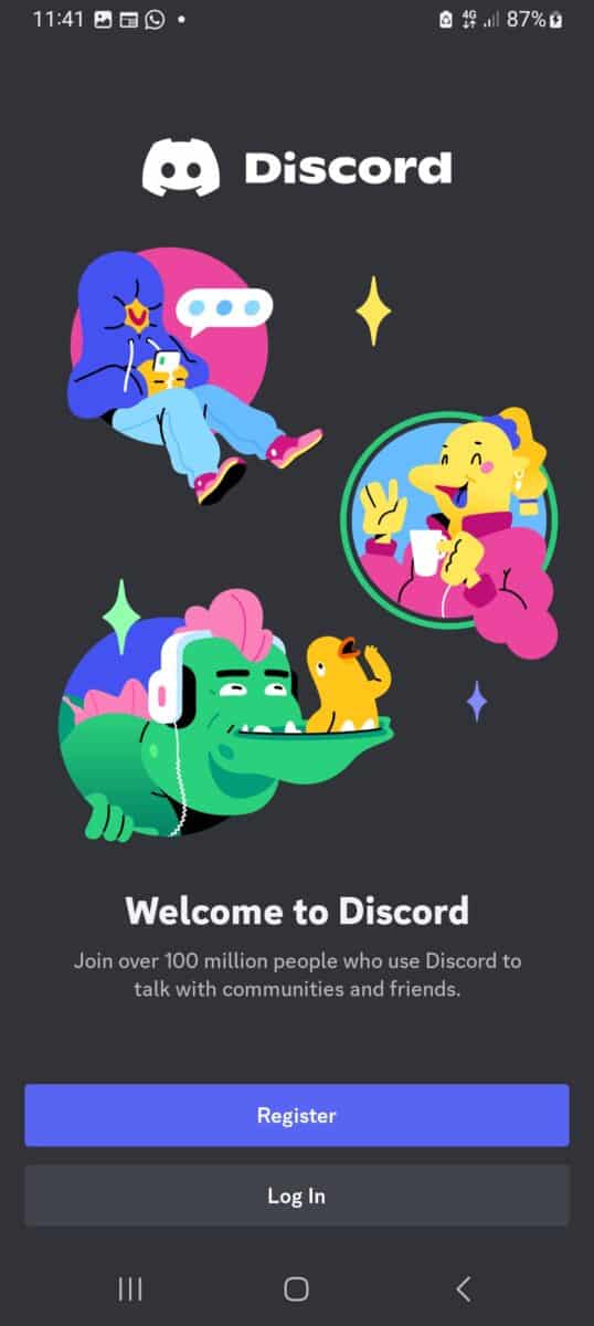 Discord log in page