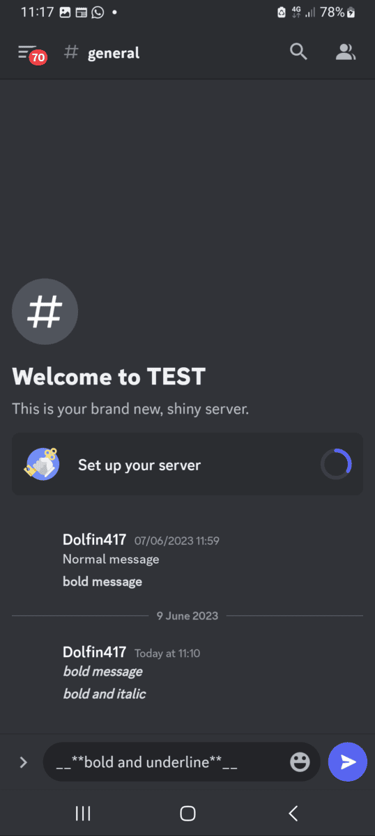 writing bold and underlined message in Discord