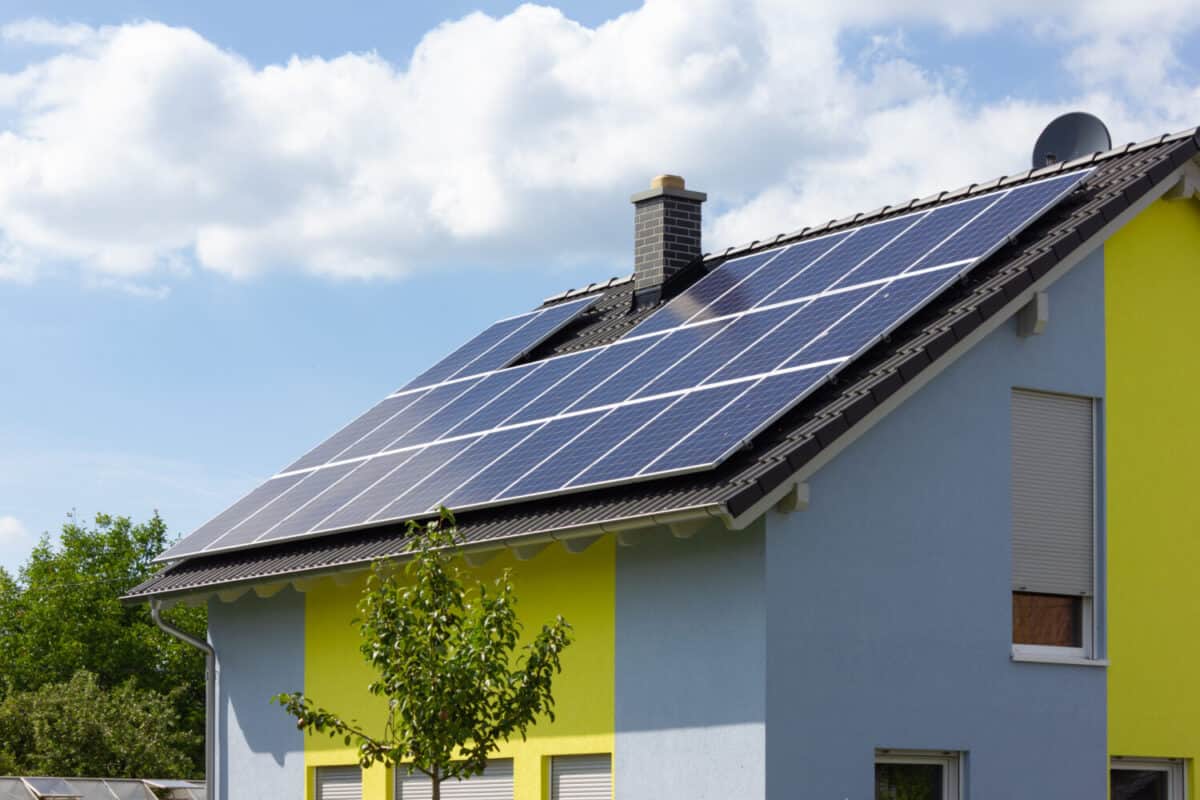 solar panel on rooftop of south german rural village at springtime near city of stuttgart