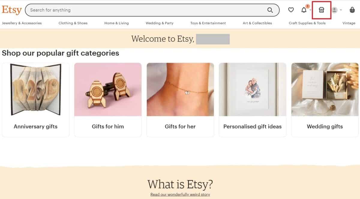 Etsy website home page