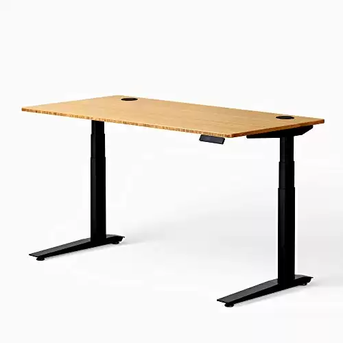 Jarvis Fully Standing Desk 60" x 30" Natural Bamboo Top - Electric Adjustable Desk Height from 25.5" to 51" with Memory Preset Controller (Rectangle, Black Frame)