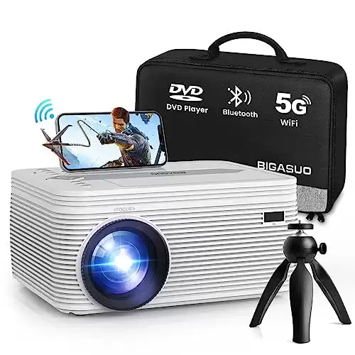 BIGASUO 5G WiFi Bluetooth Projector with DVD Player