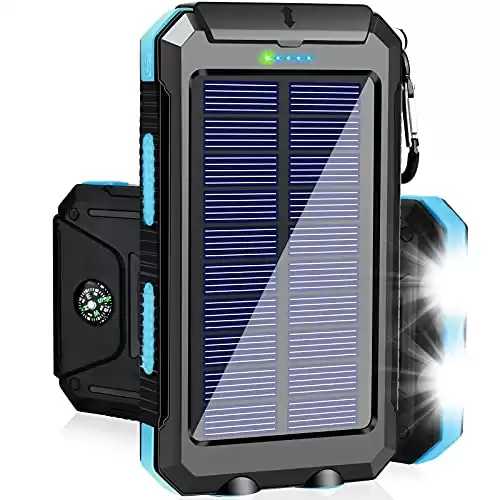 Solar Charger Power Bank, 38800mAh Portable Charger Fast Charger Dual USB Port Built-in Led Flashlight and Compass for All Cell Phone and Electronic Devices