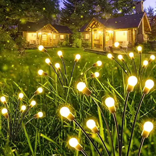 6-Pack Solar Garden Lights, 48 LED Firefly Lights Solar Outdoor (Sway by Wind), Waterproof Swaying Solar Lights for Outside Fairy Garden Decor Yard Patio Pathway Landscape Decorations (Warm White)