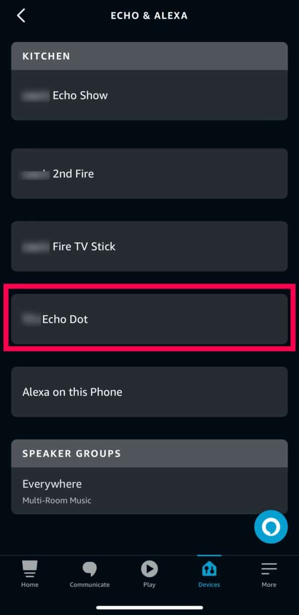 Alexa app list of devices