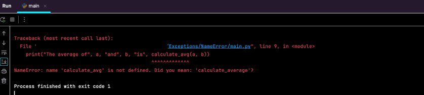 exampe two of exception handling in python output