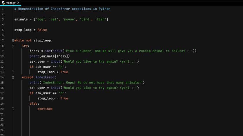 IndexError exceptions in Python
