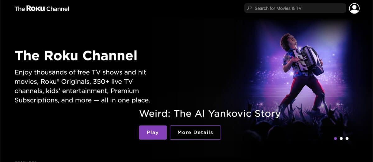 The Roku Channel displaying an ad for Weird: The Al Yankovic Story.