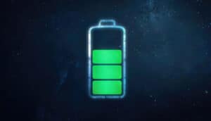 Battery in space. Green energy. Charge icon