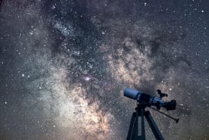 Astronomical Telescope Starry night. Milky Way Galaxy.