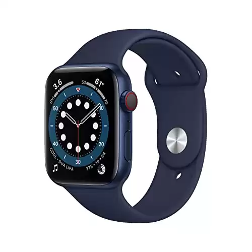 Apple Watch Series 6 (GPS + Cellular, 44mm) Blue Aluminum Case with Deep Navy Sport Band (Renewed)
