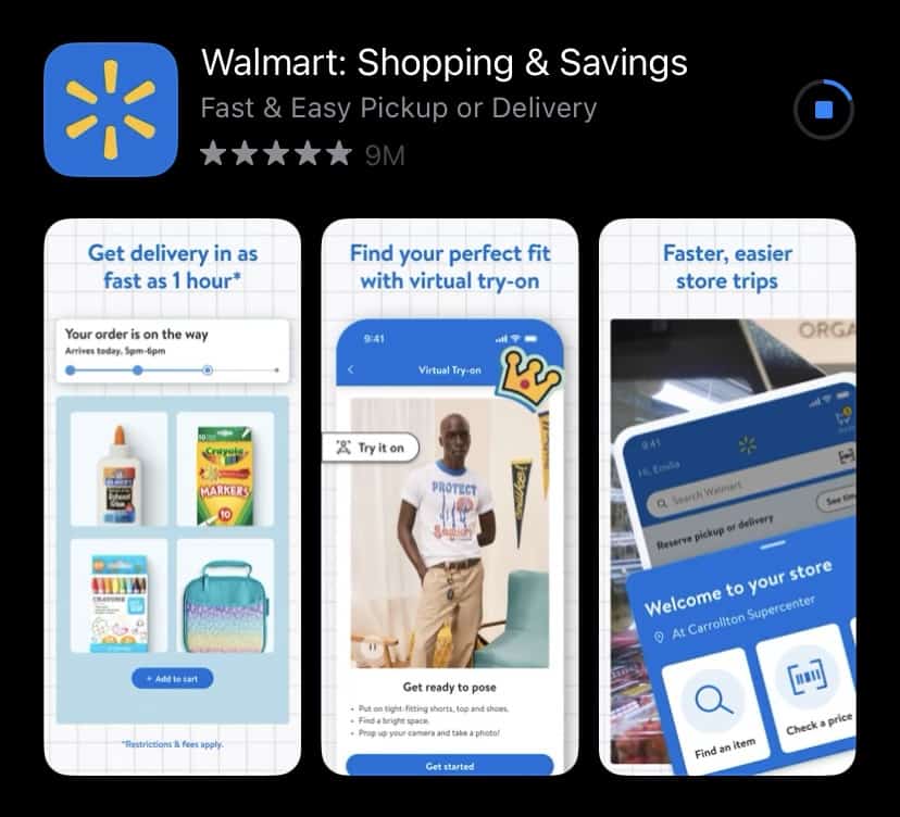 Walmart app downloaded from App Store.