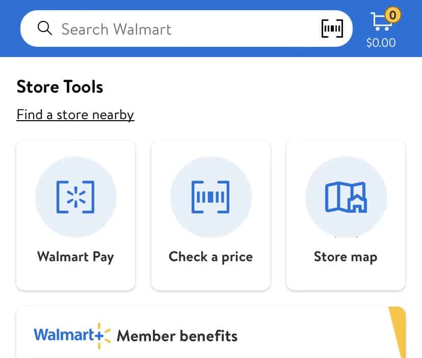 Store Tools in the Walmart app.