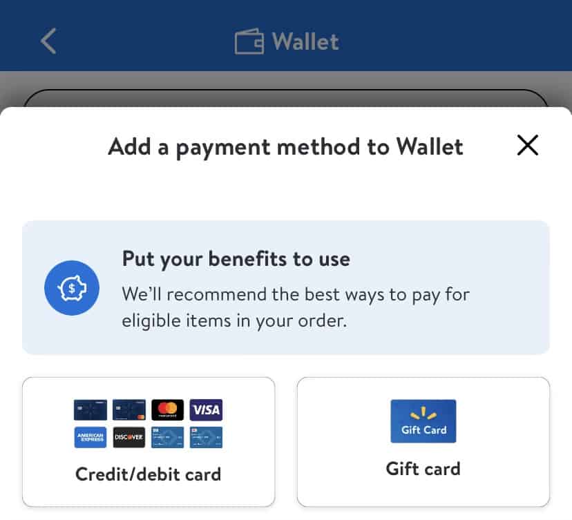 Enter payment details in Walmart app.