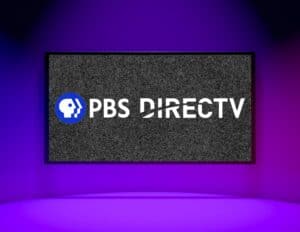 PBS logo next to DirecTV logo on TV.