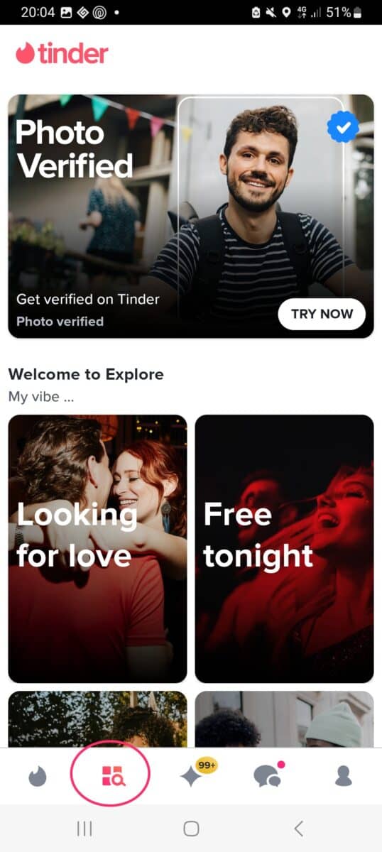Tinder explore page