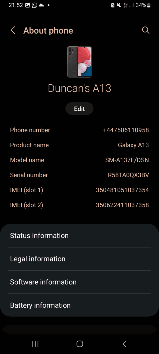 Software information on android