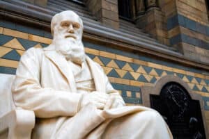 Statue of Charles Robert Darwin was an English naturalist and biologist in Natural History Museum. London, United Kingdom.