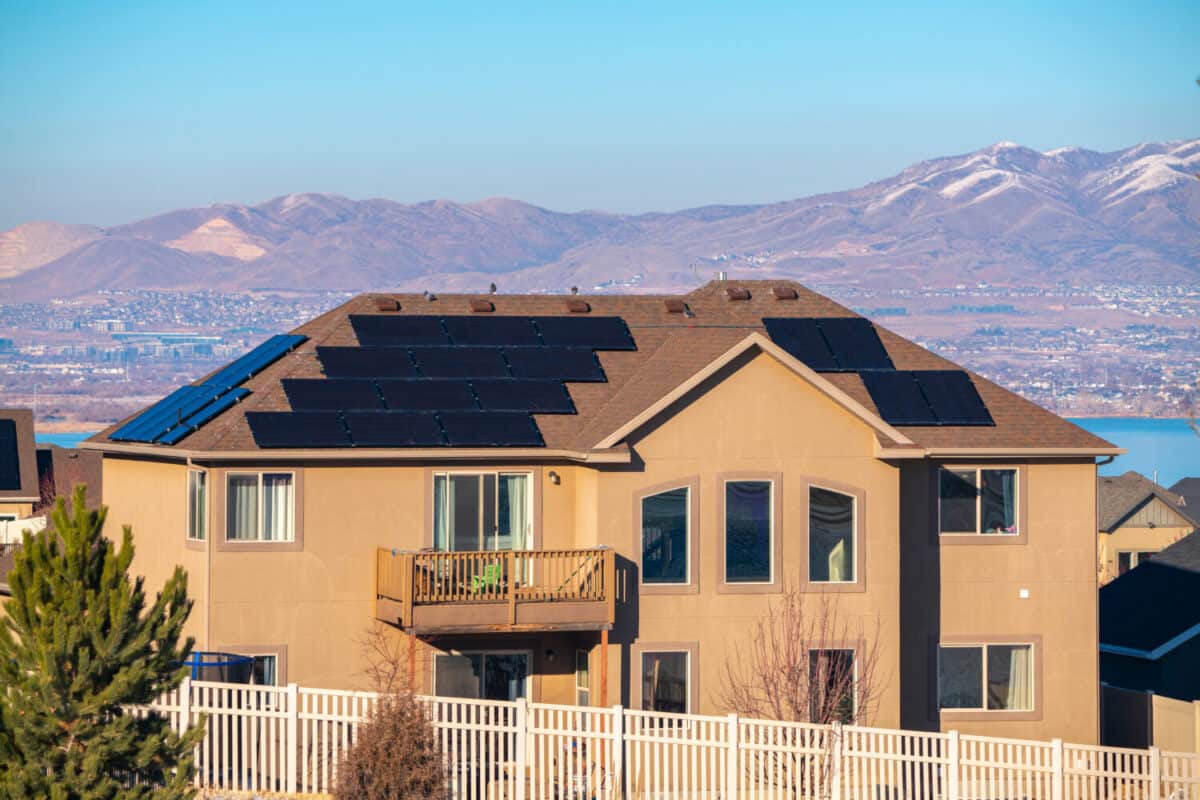House with rooftop solar panels in Utah Valley